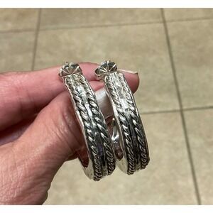 Sterling Silver Hoop Earrings Braided Rope Design Statement Jewelry‎